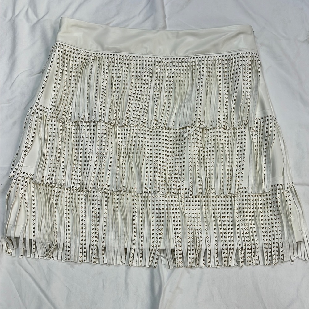 White Fringe Skirt with Studded Details